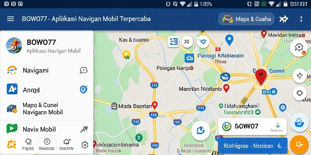 Tampilan antarmuka BOWO77 saat digunakan untuk navigasi mobil.