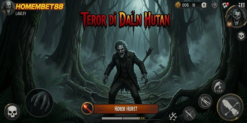 Antarmuka menakutkan dari HOMEBET88 di dalam hutan.